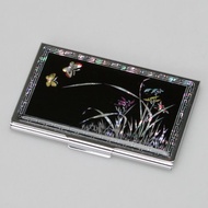 螺鈿名片盒 薄型金屬信用卡收納 蘭花紋