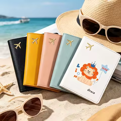 Custom Name Lion Cartoon Passport Holder, 6 Colors Personalized Travel Pouch for Cards & Travel Docu