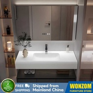 Wonzom Qimei Stone Integrated Solid Wood Bathroom Cabinet Washbasin Combination Sink Vanity Unit for