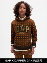 兒童裝|Gap x DAP聯名 Logo印花刷毛帽T-棕色格子