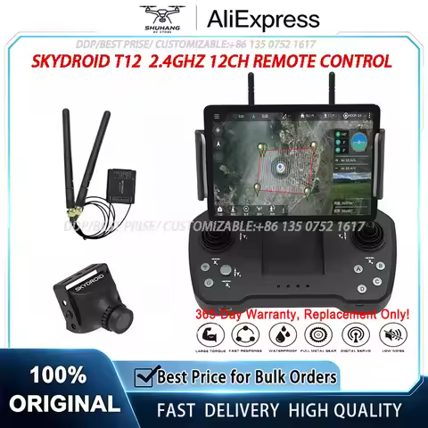 Skydroid T12 12CH 2.4G Remote Controller Kit, 20KM Digital FPV Link with R12 Receiver & Mini Camera