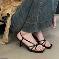 High heels with thin woven straps, flattering 6-inch heels _ ngoctrinhstore _KM030