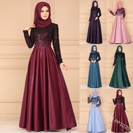 Muslimah Women Plus Size Long Sleeve Lacey Maxi Muslim Dinner Evening Dress Gown dress muslimah (wit