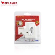 [100% ORIGINAL] SELAMAT 13A 3 WAY ADAPTOR WITH RED LED LIGHT SWITCH (SA-32)