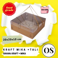 Box Kraft Rope With Separate Mica Lid 20x20x10 CM 350gsm For Rice, Cake, Hampers, Chocolate, Souvenirs