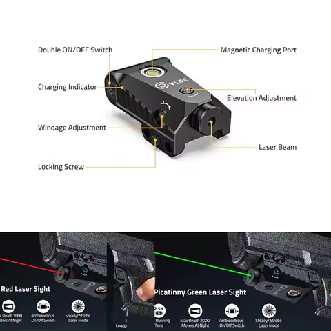 CVLIFE Red/Green Laser Sight Magnetic Charging Low Profile Pistol Sights for 21mm Picatinny Rail wit