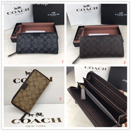 COACH long wallet F74737 + Box Men's Wallet Long wallet Zipper wallet PVC