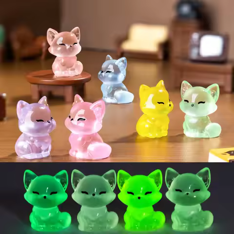 24pcs Luminous Resin Foxes Figurines Colorful Mini Cartoon Fox Decor DIY Micro Landscape Accessory G