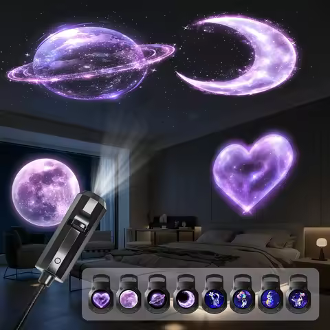 LED USB Projector Light 8pcs Planet Hearts Moon Astronauts Projection Patterns Ceiling Decorative Ni