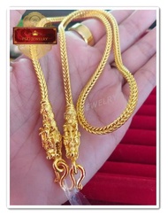 สร้อยคอขั่วมังกร ลายสี่เสา ชุบทองแท้ 24 K เคลือบแก้ว น้ำหนัก 2 บาท ความยาว 20 นิ้วและ 24 นิ้ว