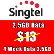 Singtel Prepaid $13 (2.5GB) 4 Week Data Top Up / Recharge/ 手机充值