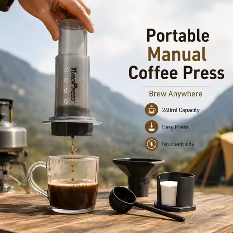 Portable Manual Espresso Coffee Maker Outdoor French Press Coffee Press Pot Set No Electricity Campi