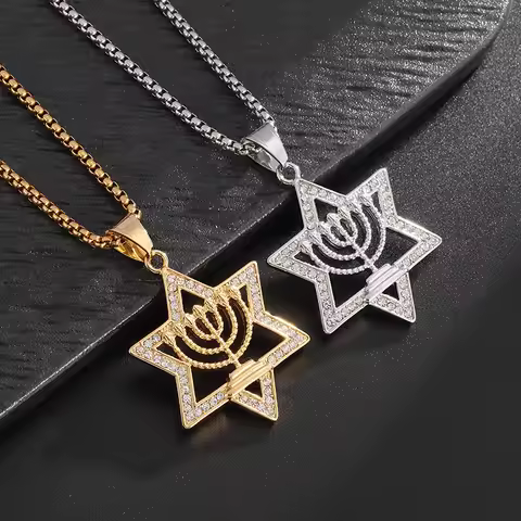 HNSP Sparkly Star of David Pendant Necklace Lconic Cultural Heritage Jewelry Accessories
