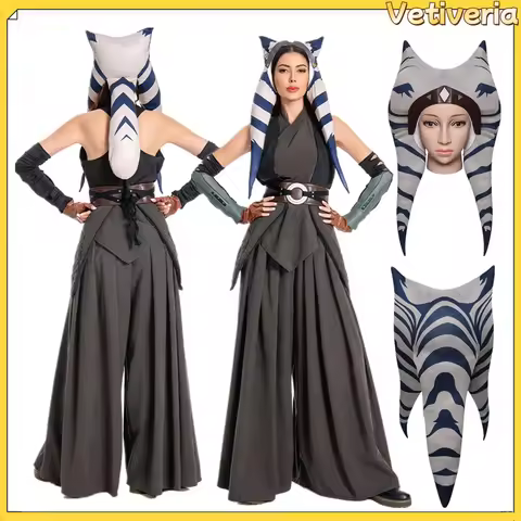Women Jedi Asoka Cosplay Costume Fantasia TV Bounty Hunter Knight Disguise for Adult Headgear Rolepl