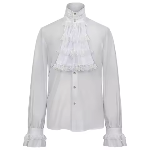 Mens Vintage White Ruffled Medieval Pirate Shirts Vampire Renaissance Victorian Steampunk Gothic Shi