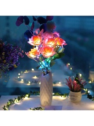1 pieza Lámpara decorativa iluminada en forma de rosa rosada, luz creativa de ambiente romántico para pedida de mano, citas, bodas