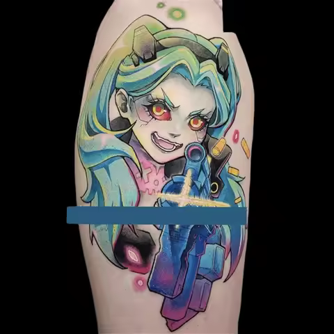 Cyberpunk Edgerunners Rebecca Temporary Tattoos Anime Transfer Tattoo Body Art Waterproof Fake Tatoo