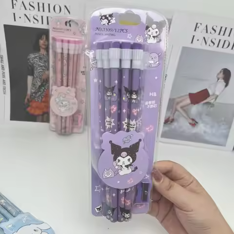 Sanrio Kuromi Cartoon Hb Pencils 12 Pencils & 1 Pencil Roller Stationery Box Set Stationery School S
