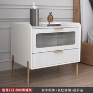 扬感免安装实木简约现代轻奢床头柜高级皮质床头柜长虹玻璃卧室床边柜 白色【实木柜体】金色配件 40宽