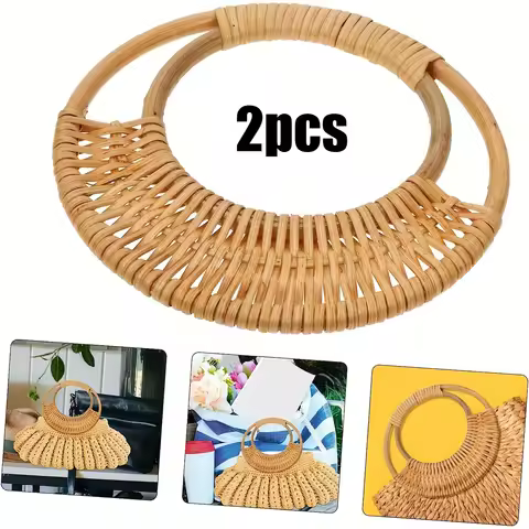 Rattan Bag Handles DIY Woven Bag Accessories Circular Handmade Wicker Purse Handle Replacement For B
