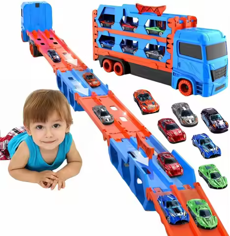 Toddler Boy Toys for 2 3 4 5 6 Years Old Boys, 65 Inches Race Track for Boys Kids Die-Cast Transport