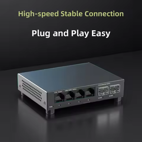 HORACO 2.5GbE Switch 2.5GBASE-T 4 Port 2.5G RJ45 with 2 Port 10G SFP+ Fanless Plug and Play Network 