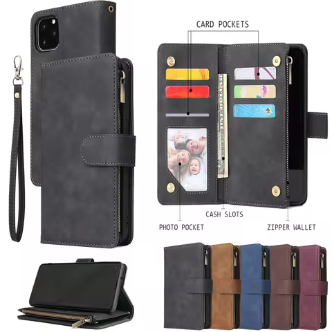 Premium Leather Wallet Case For iPhone 16 15 14 13 12 11 17 Pro Max Plus 17Air 16e Zipper Wallet Car