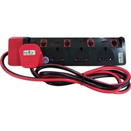 13A 4-way Power Plug Extension Socket Trailing Portable with Neon Light (2meter)