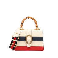 Gucci White, Red and Blue Leather Dionysus Bamboo Top Handle Gold Hardware