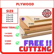 PLY WOOD SIZE - [9mm thickness ](1-4length x 3wide)ft Multipurpose Plywood Timber| Panel Papan Kayu Perabot Rak Papan