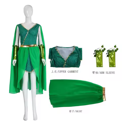 Movie Adult Dr. Green Plant Lady Poisonous Ivy Villain Cosplay Green Dress Costume Or Wig