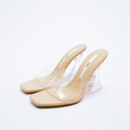 Zara2021 Spring New Style TRF Women's Shoes Transparent Plastic Shoes Classy Wedge Heel Design Niche Heel Sandals