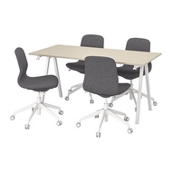 TROTTEN/LÅNGFJÄLL 會議桌和椅, 米色 白色/深灰色, 160x80 公分