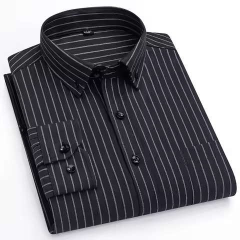 Pure Cotton Oxford Men Striped Plaid Shirts Male Business Casual High Quality Long sleeve Shirt for 