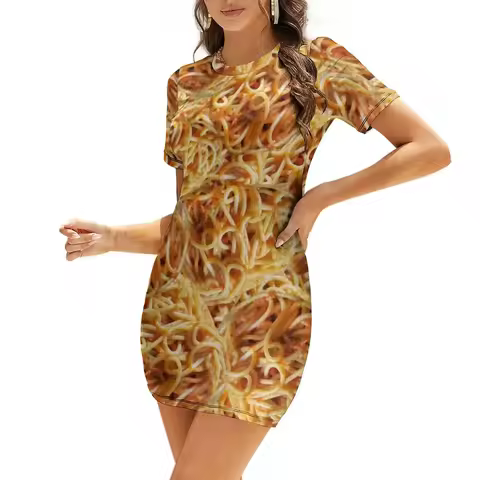 Spaghetti Spaghet Pasta Red Sauce Gravy Italian Italia Nona Short-Sleeved Dress birthday dress women