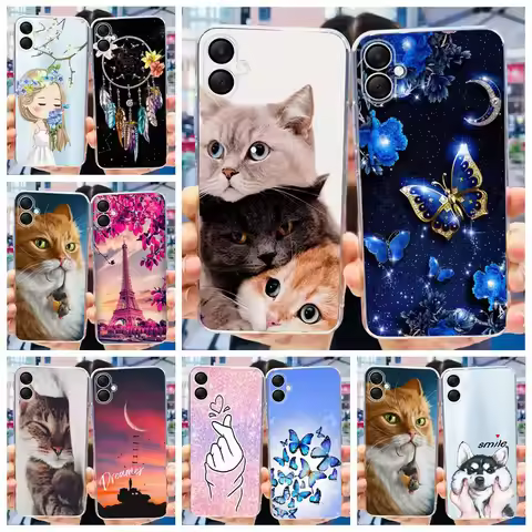 For Samsung Galaxy A06 Case SM-A065F Cute Cat Butterfly Painted Cover Soft Silicone Phone Case For S