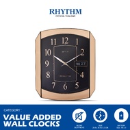 นาฬิกาแขวน RHYTHM ทรงสี่เหลี่ยม ขอบสีทองหน้าปัดดำ ระบุวันที่ 34.8 ซม มีเสียงทุกชั่วโมง-CFH102NR18