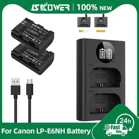 2520mAh LP-E6NH Battery for Canon EOS R7 R6 R5 R/C 5D Mark IV III 5DS 60D 70D 80D 90D 6D 7D Mark II 