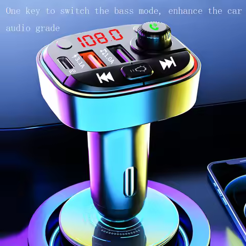 T 13 Bluetooth-compatible 5.0 Car FM Transmitter PD Type-C Dual USB 4.2A Charger Colorful Ambient Li