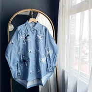 KEMEJA Hello Bestie Shirt Leanne Shirt Long Sleeve Denim Embroidery