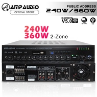 AmpAudio 240W/ 360W Public Address 2-Zone Selector Bluetooth USB Amplifier (4Ω-16Ω / 70V-100V )