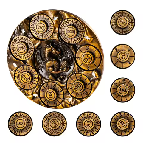 7-in-1 Disc Spinner DND Dice New Round Metal Rotating D4-D20 Polyhedral Dice for D&D Tabletop RPG Fi