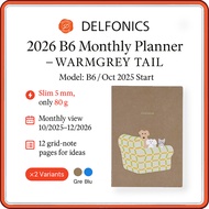 Delfonics 2026 B6 Monthly Planner – WARMGREY TAIL Series (Oct 2025 Start), Greige & Blue Covers, Sli