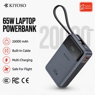 KIYOSO 3C Power Bank 65W PD Fast Charging Built In Cable Powerbank Type-C SCP 20,000mAh