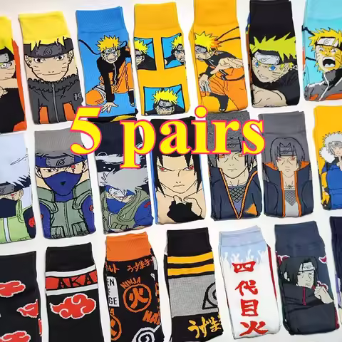 5 pairsNaruto hommes chaussettes de dessin animé personnage d'anime Jiraiya Gaara Uchiha Itachi Akat
