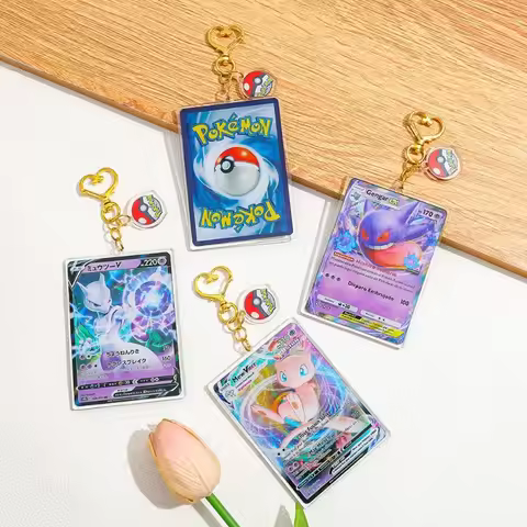 Pokemon Acrylic Keychain Card Mew VMAX Mewtwo V Gengar Ex Pokeball Anime Keyring Bag Charm Collectib