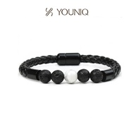 YOUNIQ Men Basic Tiger Eyes Stone Beads Rock Leather Bracelet - White & Black