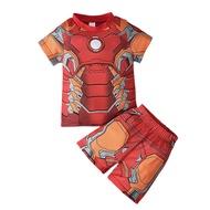 Avenger-S เสื้อยืดซูเปอร์แมนสำหรับเด็กผู้ชายชุด Pakaian Rumahan สองชิ้นเสื้อกล้ามทันสมัยสไตล์เกาหลีสำหรับฤดูร้อน