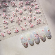 Pink White Flowers 3D Nail Art Stickers Cherry Blossoms Spring Lily Daisy Manicure Decals