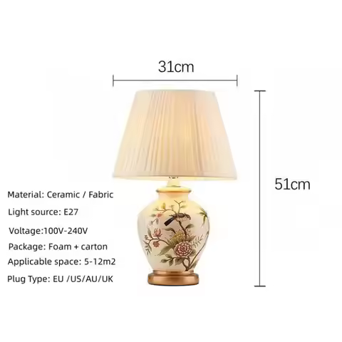 Nordic Vintage Ceramic Led Table Lamp Fabric Lampshade Living Room Sofa Decoration Lamp Study Readin
